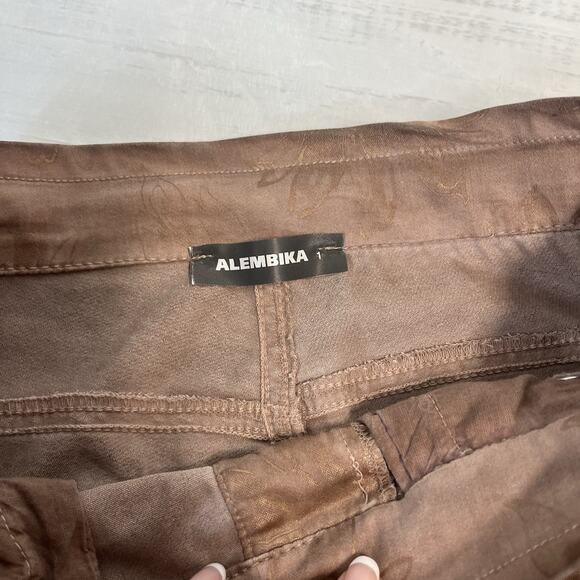 Alembika Pants size 1 (6/8) Brown Shimmery Floral Stretch Artsy Straight Leg - Picture 7 of 9